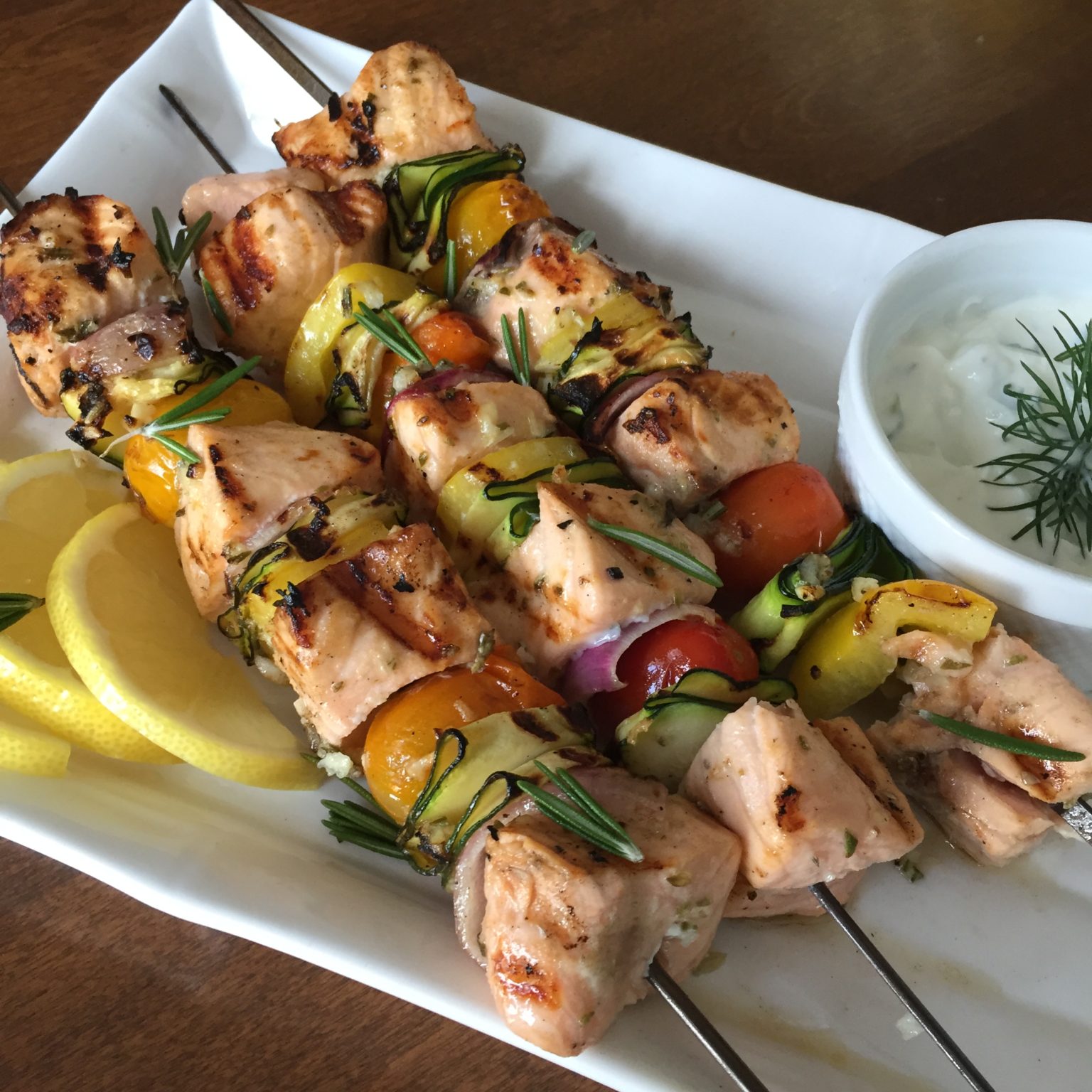 Grilled Mediterranean Salmon Kabobs With Dill Tzatziki Sauce - The ...