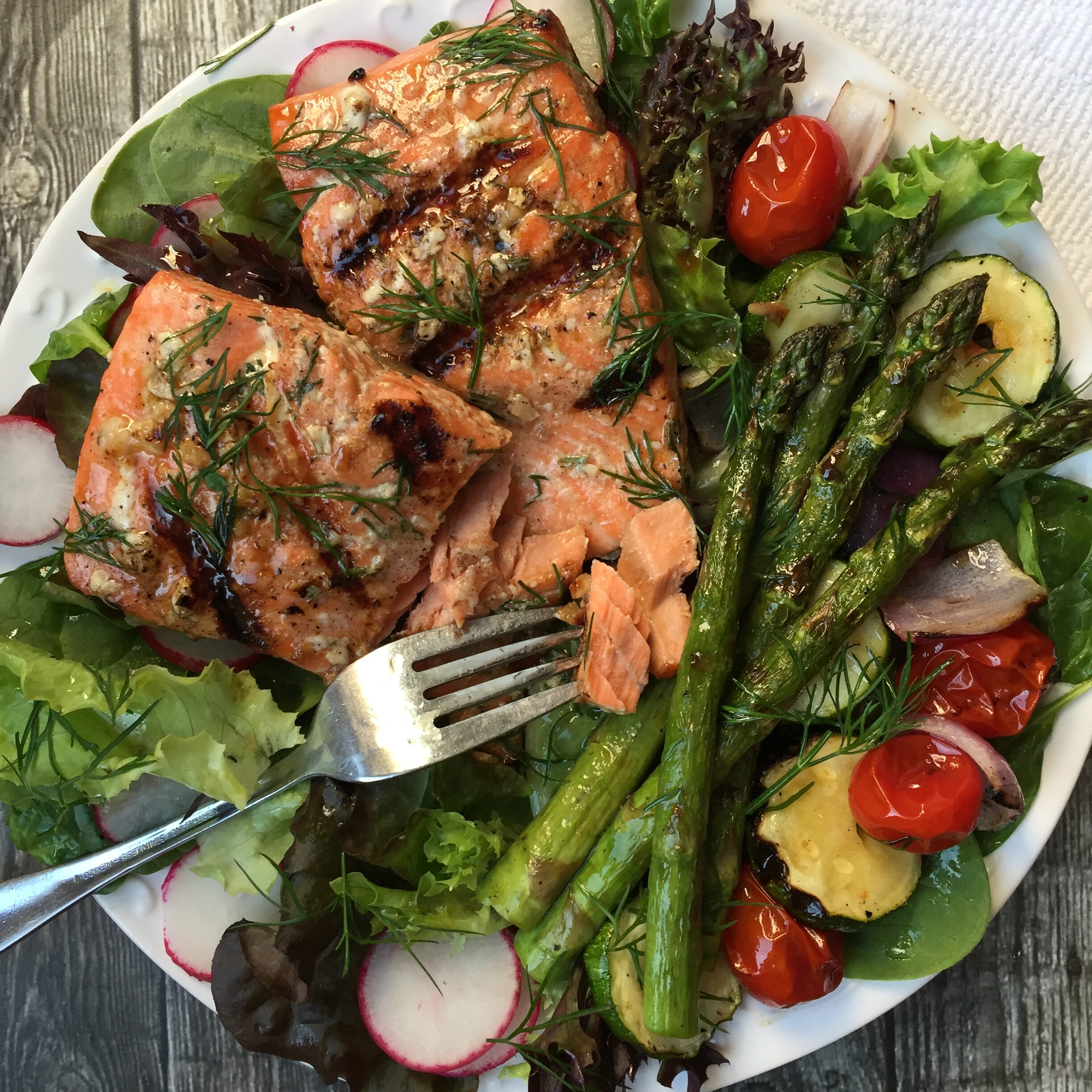 Grilled Salmon and Vegetable Salad with Sweet Balsamic Dressing - The ...