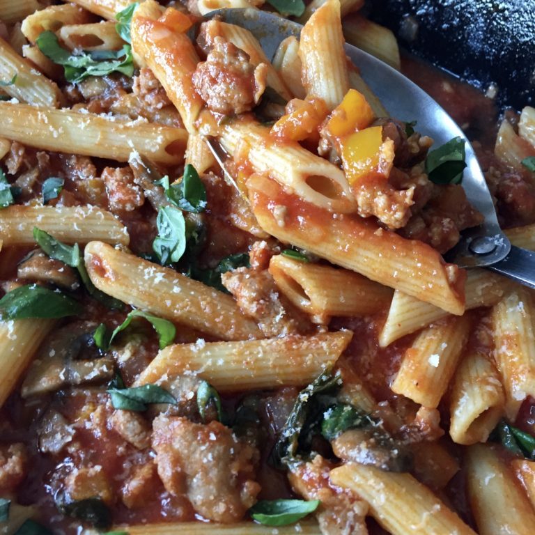 Chunky Italian Sausage and Tomato Penne - The Hungary Soul