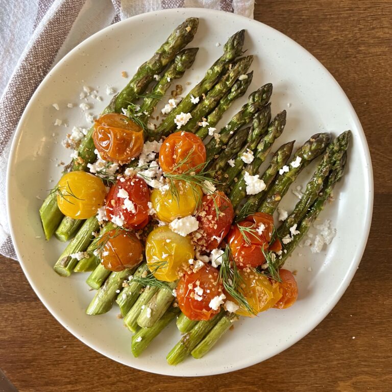 Roasted Garlic Asparagus and Heirloom Tomatoes with Feta - The Hungary Soul