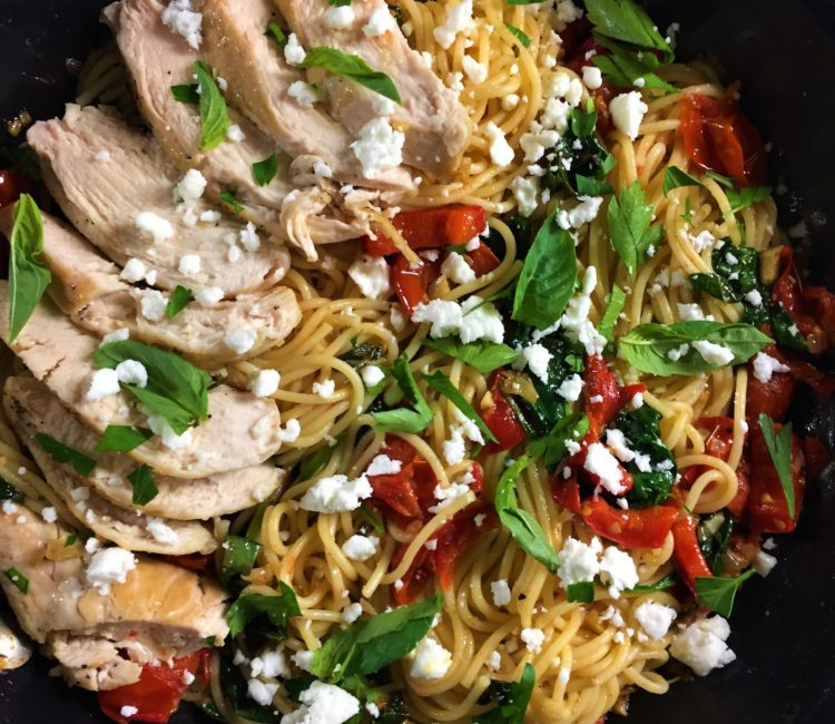 Mediterranean-style Olive Oil Garlic Pasta with Chicken - The Hungary Soul